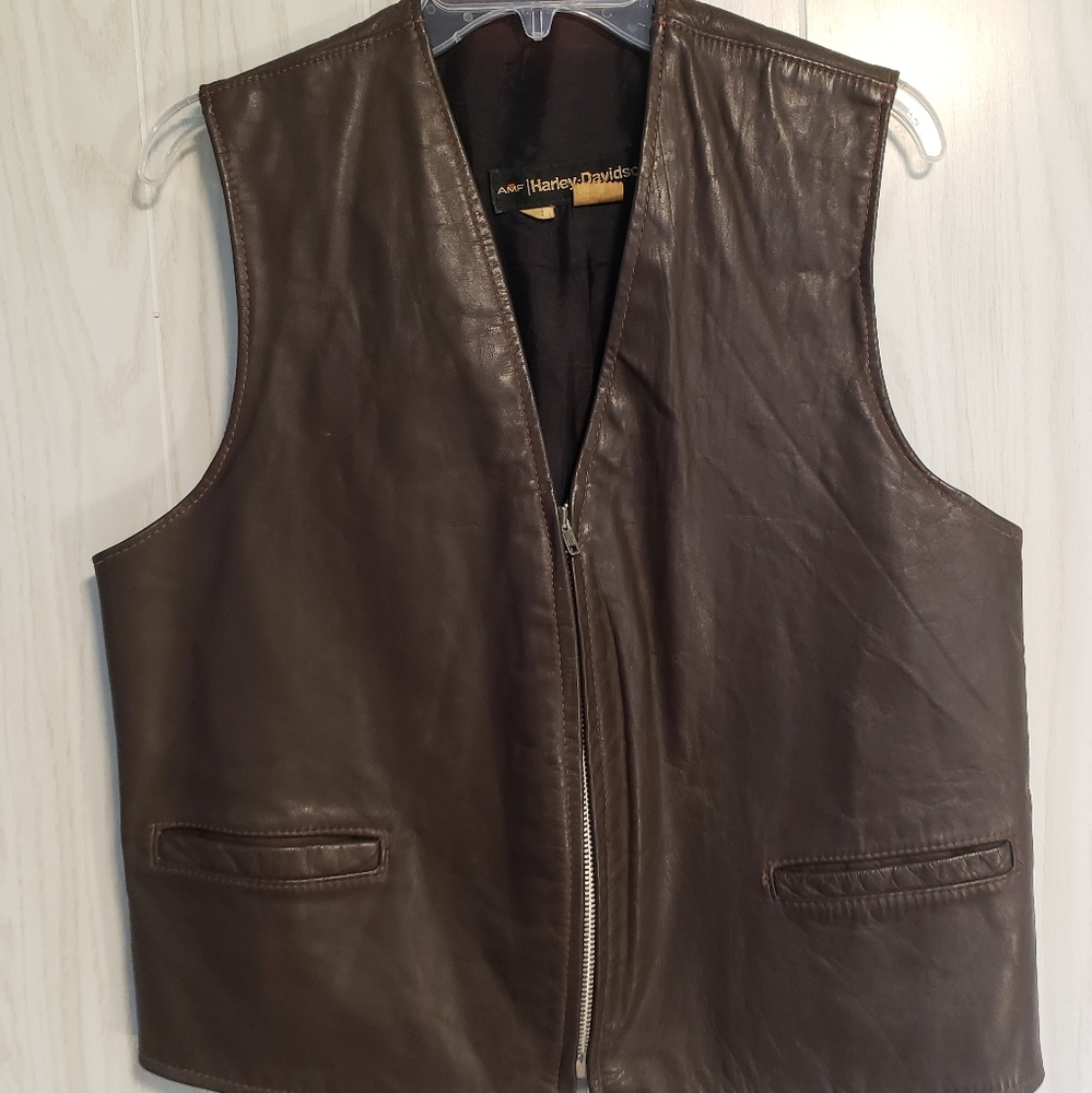 Vintage Genuine Harley Davidson Brown Leather Vest